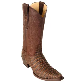 Los Altos Men's Sanded Brown Caiman Belly Snip Toe Boot